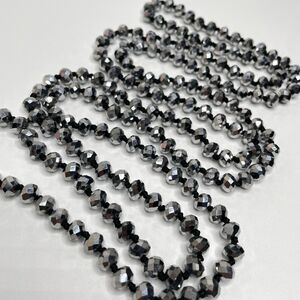 Silver Metallic 7mm Rondelle Faceted Cut Crystal Glass Bead 54" Boho Sparkly